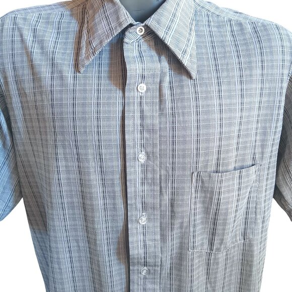 Vintage Mens Large Disco Shirt Checkered Hampshire House Van Heusen 1970's Knit - Picture 1 of 7
